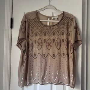 Forever 21 Tan Embroidered Blouse